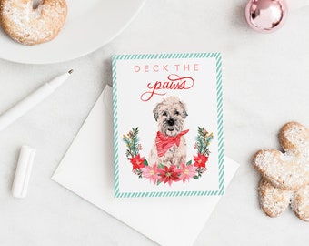 Deck the Paws Dog Christmas Greeting Card - Christmas Puns - Holiday Puns - Christmas Dog - Whimsical Christmas - Watercolor Christmas