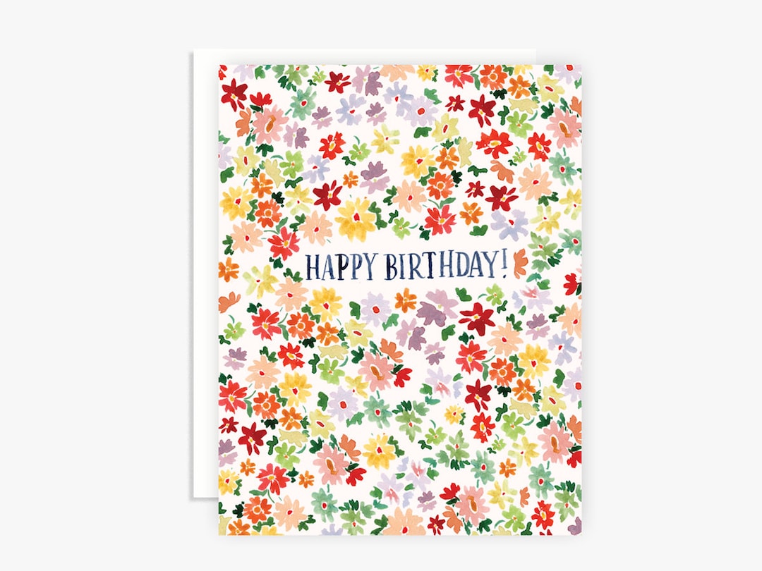 Colorful Watercolor Floral Birthday Card - Watercolor Flowers - Hand ...