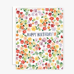 Carte d’anniversaire florale aquarelle colorée - Fleurs aquarelles - Lettrage à la main - Cartes florales joyeuses