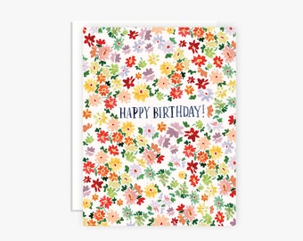 Colorful Watercolor Floral Birthday Card - Watercolor Flowers - Hand Lettering - Cheerful Floral Cards