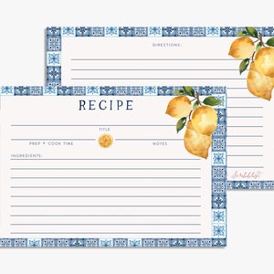 Amalfi Coast Mediterranean Tile Inspired Recipe Cards Recipe Book Cards Family Recipe Cards Keepsake Recipe Cards Lemon Recipe Cards image 1