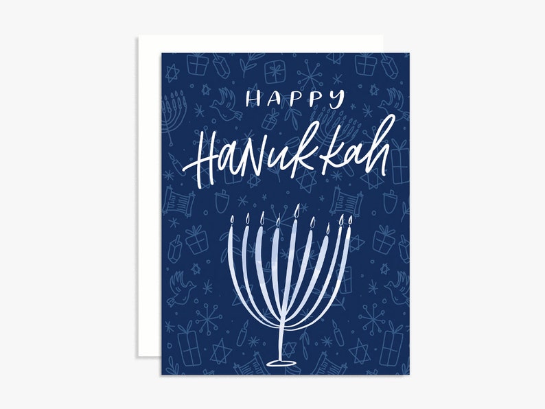 Happy Hanukkah Card Holiday Greeting Card Chanukah Card Festival of Lights Card Menorah Card image 2