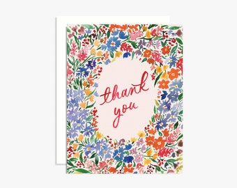 Colorful Floral Thank You Card - Watercolor Flowers - Hand Lettering - Calligraphy - Boxed Set - Rainbow Floral Cards