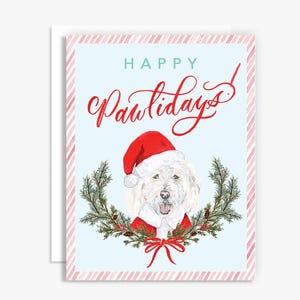 Carte de voeux de Noël Goldendoodle chien - jeux de mots de Noël - jeux de mots de vacances - chien aquarelle - carte de Noël lunatique - carte de vœux