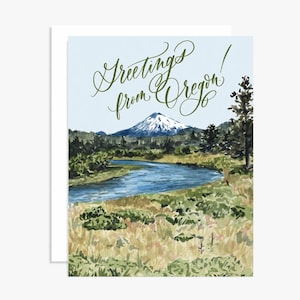 Greetings from Oregon Watercolor Mountain Card