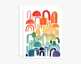 Rainbow Arches Greeting Card - Blank Inside - Happy Snail Mail - Colorful - Watercolor