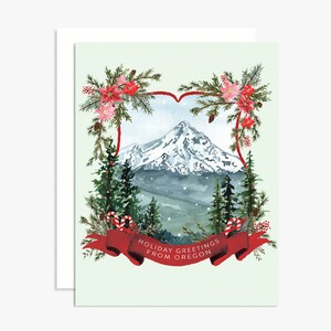 Cartão de felicitações de Natal com crista de aquarela Mount Hood - Cartão de festividades - Cartão de aquarela - Cartão de Mount Hood - Cartão de Oregon