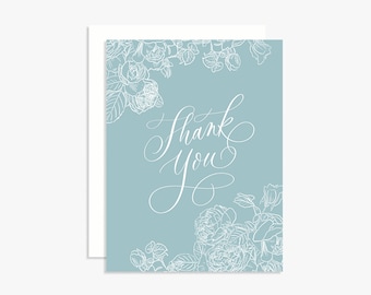 Elegant Floral Thank You Greeting Card - Calligraphy Lettering - Roses - Thank You Cards - Hand Lettered - Modern Calligraphy