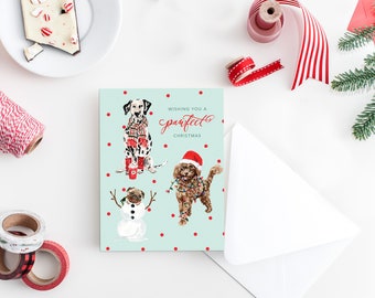 Wishing You A Pawfect Christmas Dog Greeting Card - Holiday Greeting Card - Christmas Pups - Watercolor Christmas Card - Doodle Card