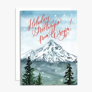 Vakantiegroeten uit Oregon Aquarel berg Kerstwenskaart - kerstwenskaart - aquarelkaart - Mount Hood Card