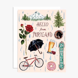 Hola desde Portland - Icono de acuarela - Tarjeta de felicitación - Tarjeta para todos los días - Tarjeta en blanco - Tarjeta simplemente porque sí - Tarjeta de amistad