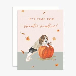 Het is tijd voor trui weer hond wenskaart - herfst - Beagle - pompoen