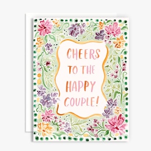 Prost dem glücklichen Paar - Bunte Aquarell Hochzeitskarte - Aquarell Blumen - Handlettering - Fröhlich Floral - Jubiläumskarte