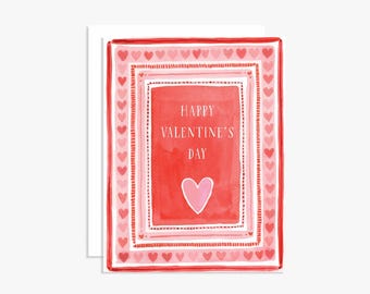 Joyeuse Saint-Valentin amour coeur frontière carte de voeux - carte de Saint-Valentin aquarelle - carte de Saint-Valentin - Saint-Valentin peinte à la main