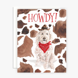 Howdy Aquarell Cowboy Goldendoodle Hund Grußkarte - Alltagskarte - Freundschaftskarte