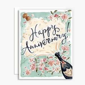 Gelukkige verjaardag bloemenwenskaart - aquarelbloemen - handbelettering - vrolijke bloemen - jubileumkaart