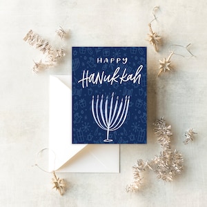 Carte Happy Hanukkah - Carte de vœux des Fêtes - Carte Chanukah - Carte Festival des Lumières - Carte Menorah