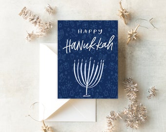 Happy Hanukkah Card - Holiday Greeting Card - Chanukah Card - Festival of Lights Card - Menorah Card