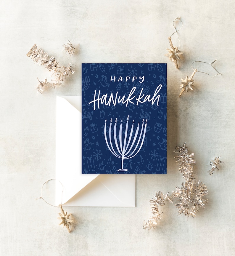 Happy Hanukkah Card Holiday Greeting Card Chanukah Card Festival of Lights Card Menorah Card image 1