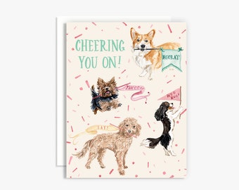 Cheering You On Dog Encouragement Card - Watercolor Dog Card - Dog Lover Card - Hand Lettered Card