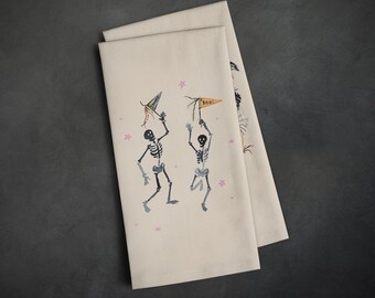 Dancing Skeletons Halloween Tea Towel - Kitchen Towel - Fall Decor - Halloween Decor - Kitchen Decor - Spooky Cute