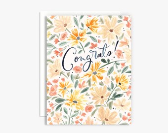 Carte de voeux florale aquarelle félicitations - Carte aquarelle tons chauds - Carte aquarelle félicitations - Carte aquarelle florale - Carte pour ami