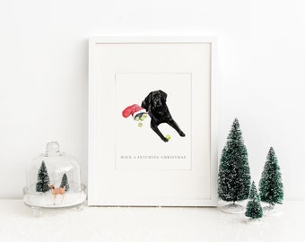 Labrador Retriever Christmas Art Print - Fetching Christmas - Christmas Puns - Holiday Puns - Christmas Dog - Holiday Decor - Whimsical Art