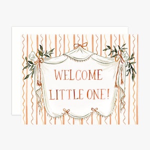 Bienvenido pequeño - Banner floral de acuarela - Tarjeta de felicitación para nuevo bebé - Tarjeta de acuarela para nuevo bebé - Linda tarjeta para nuevo bebé - Tarjeta para niña