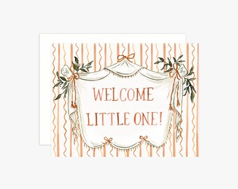 Welcome Little One Watercolor Floral Banner New Baby Greeting Card