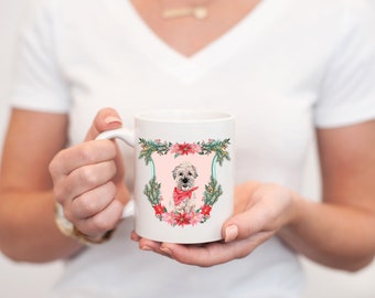 Poinsettia Pup Christmas Mug - Christmas Coffee Mug - Coffee Cup - Christmas Decor - Dog Gift - Christmas Dog - Watercolor Christmas