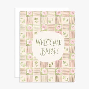Bienvenido bebé - Tarjeta con cuadros florales en acuarela - Tarjeta de felicitación para nuevo bebé - Tarjeta de acuarela para nuevo bebé - Linda tarjeta para nuevo bebé - Tarjeta para bebé