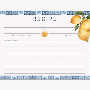 Amalfi Coast Mediterranean Tile Inspired Recipe Cards Recipe Book Cards Family Recipe Cards Keepsake Recipe Cards Lemon Recipe Cards image 2