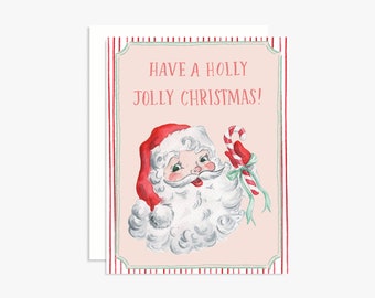 Holly Jolly Christmas Classic Santa Card - Vintage Santa Holiday Card - Watercolor Santa