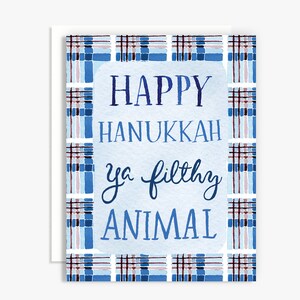 VENTE Happy Hanukkah Ya sale Animal carte de voeux - carte de voeux de vacances - aquarelle - Plaid Hanoucca - classiques des années 90