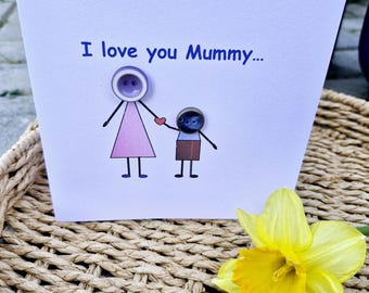 Mothers Day Card, Greetings card, button card, Birthday card, Mother & Son Card
