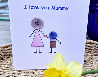 Mothers Day Card, Greetings card, button card, Birthday card, Mother & Son Card