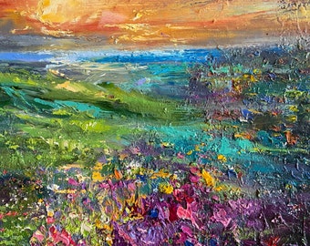 Landscape Abstract Original Oil Painting. Canvas. Fine art. Contemporary art.