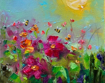 The Full Glory of Summer. Summer collection. Original Oil Painting. Canvas 20cm x20cm.