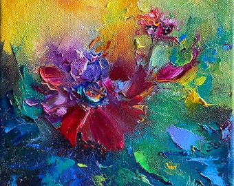 Floral art. Whispers of the soul: Blooming in harmony. Oil Painting. Stretch Canvas.