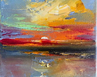 Vibrant Sunset. Abstract Original Oil Painting. Canvas. Fine art. Contemporary art.