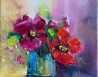 Spring Glow: Blooms in Glass. Oil Painting. Stretch Canvas.