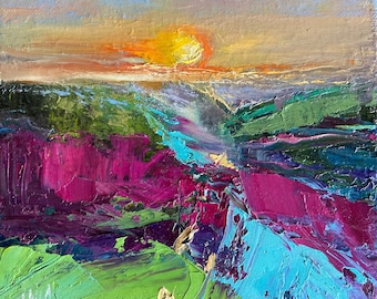 Landscape Abstract. Vibrant Awakening. Original Oil Painting. Canvas. Fine art. Contemporary art.