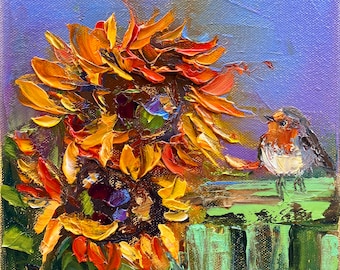 Sunflower Reverie. ORIGINAL OIL PAINTING. Art for your home. 20cm x20cm.