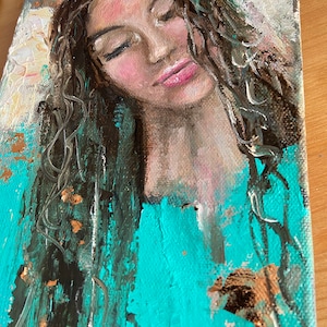 Original oil painting of Angel. Divine Presence. Canvas box 15cmx30cm.Angel art. Angel gift.