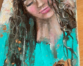 Divine Presence Angel Oil Painting: Palette Knife Art (15cm x 30cm)