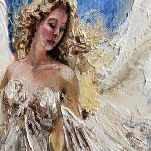Angel Original Oil Painting. Canvas box 15cmx30cm.Angel art. Angel gift.
