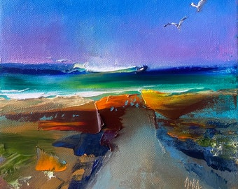 Aqua Melange: Where Dreams Take Flight. Oil Painting. Canvas. Seascape. Contemporary art.
