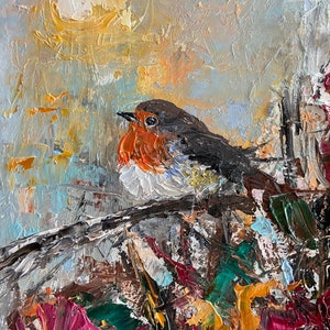 Cute Robin. ORIGINAL OIL PAINTING. Art for your home. 20cm x 30cm.