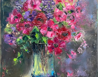 Serenade of Pink and Light. FlowersOil Painting. 50cm x40cm.