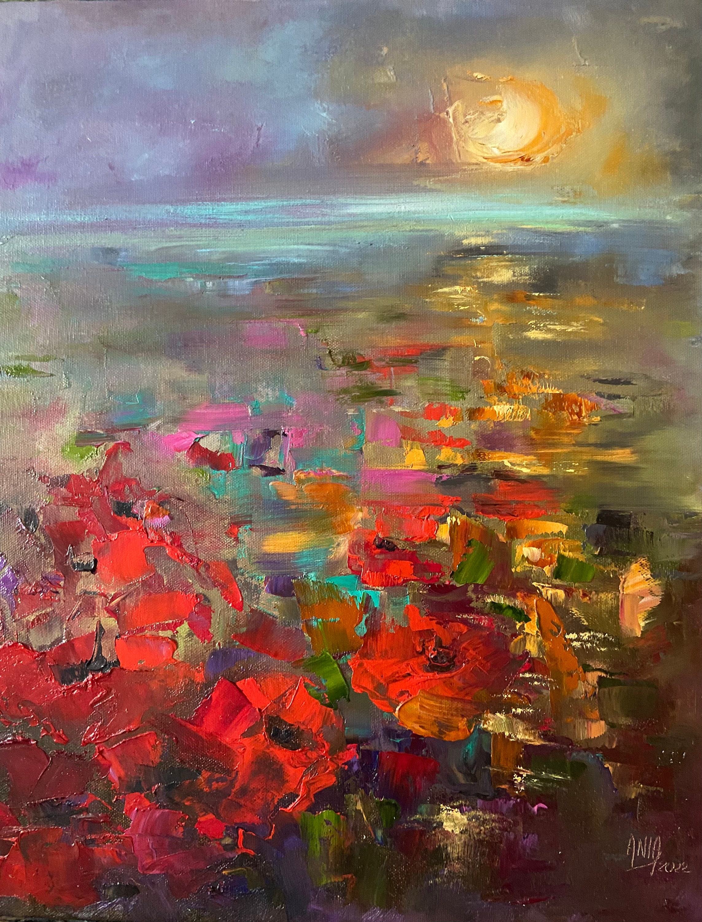 Delightful and charming landscape. Nature Expression of Love. Original Oil painting. Contemporary Art.